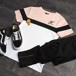 Grosses soldes 👍 Tee 👕 Shirt Tricolore Avec Broderie 009 Blanc Noir Rose de Final Club 🔥 -Final Club Soldes final club 127946 FINAL 009 TPDT 20200128T100227 06