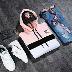 Promo 👏 Sweat Capuche Tricolore Avec Broderie 035 Blanc Noir Rose de Final Club ⭐ -Final Club Soldes final club 127957 FINAL 035 TPDT 20191024T145727 06