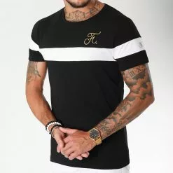 Promo ❤️ Tee 👕 Shirt Gold Label Bicolore Avec Broderie Or 106 Blanc Noir de Final Club 😍 -Final Club Soldes final club 157796 FINAL 106 20181116T123151 02