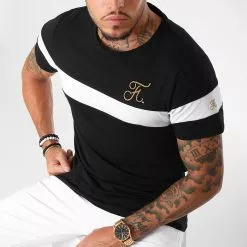 Promo ❤️ Tee 👕 Shirt Gold Label Bicolore Avec Broderie Or 106 Blanc Noir de Final Club 😍 -Final Club Soldes final club 157796 FINAL 106 20181116T123159 05