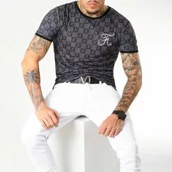 Remise 😉 Tee 👕 Shirt Premium Fit Damier Avec Broderie 257 Noir Gris de Final Club 👍 -Final Club Soldes final club 180278 FINAL 257 20190618T120209 04