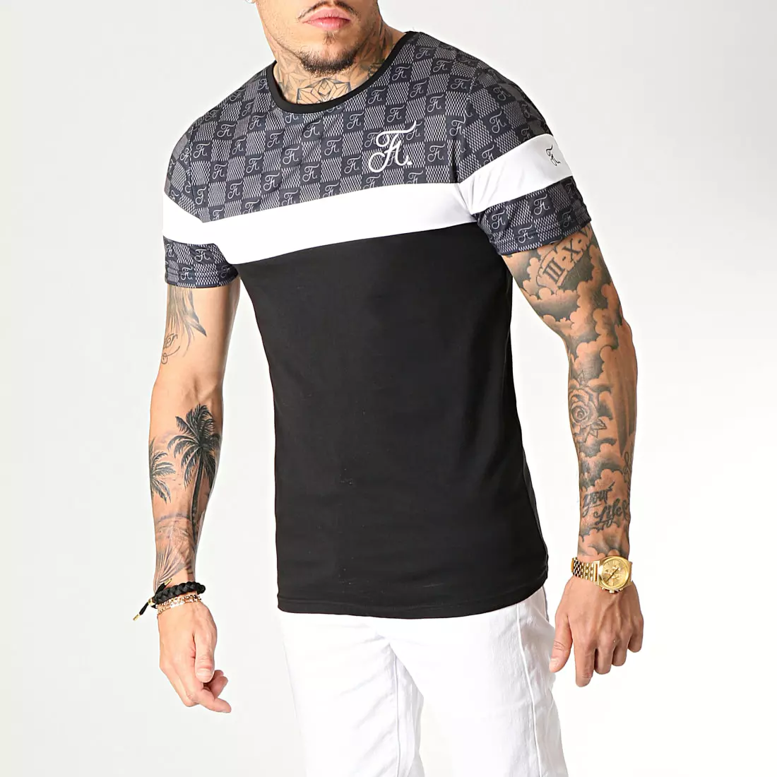 Budget 😀 Tee 👕 Shirt Damier Tricolore Avec Broderie 256 Blanc Noir Gris de Final Club ❤️ 6 Budget 😀 Tee 👕 Shirt Damier Tricolore Avec Broderie 256 Blanc Noir Gris de Final Club ❤️ – Image 4