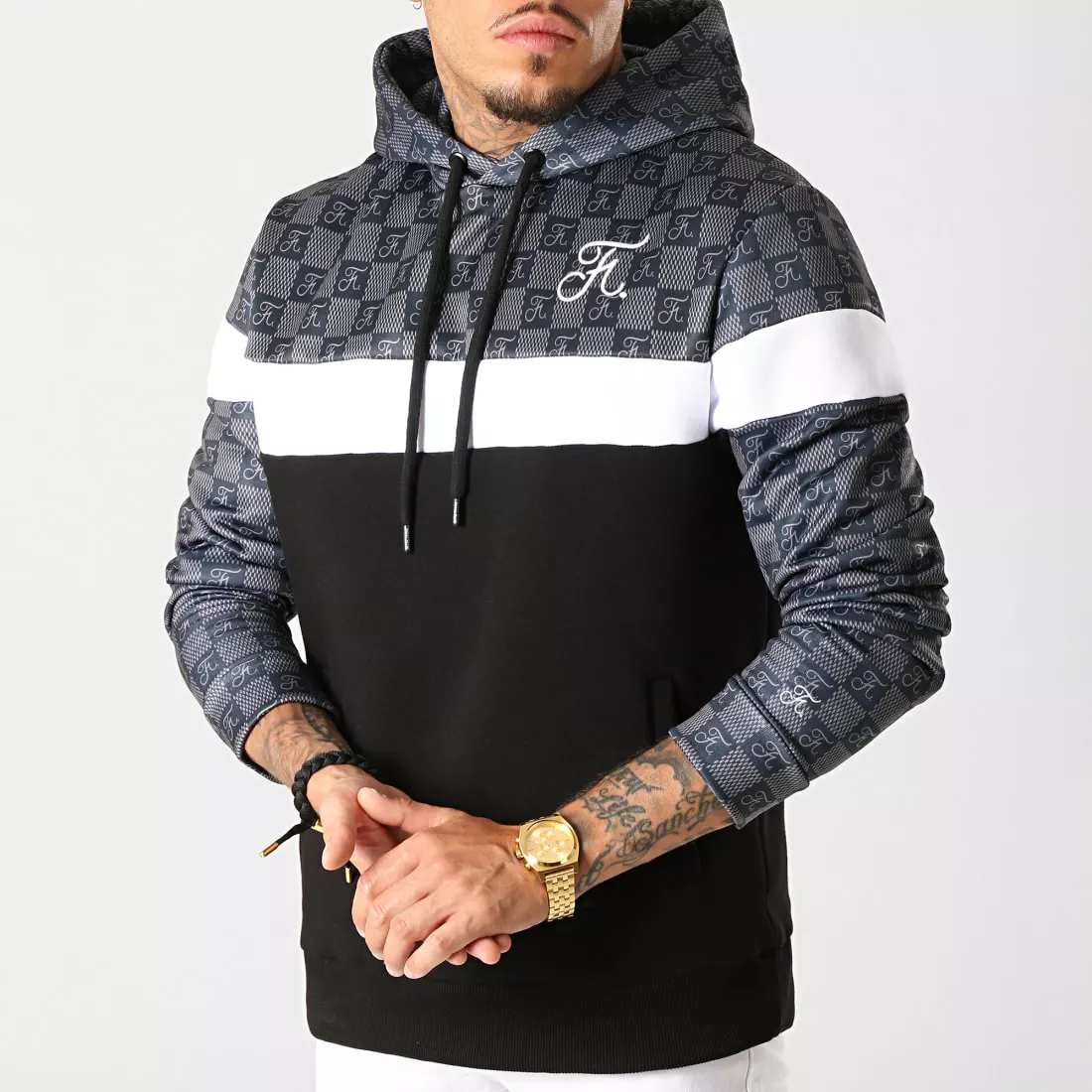Remise ❤️ Sweat Capuche Damier Avec Broderie 261 Noir Blanc Gris de Final Club ⌛ 4 Remise ❤️ Sweat Capuche Damier Avec Broderie 261 Noir Blanc Gris de Final Club ⌛ – Image 2