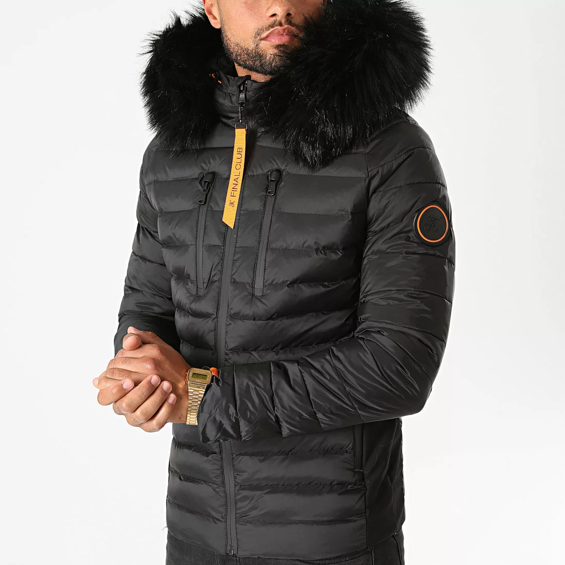 Sortie 😀 Doudoune Capuche Premium Tech Fourrure Noir Orange de Final Club ⌛ 3 Sortie 😀 Doudoune Capuche Premium Tech Fourrure Noir Orange de Final Club ⌛