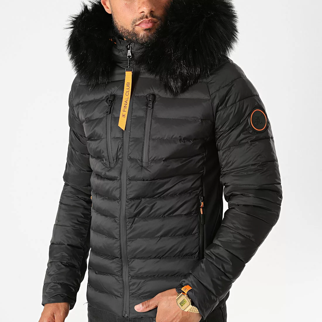 Sortie 😀 Doudoune Capuche Premium Tech Fourrure Noir Orange de Final Club ⌛ 5 Sortie 😀 Doudoune Capuche Premium Tech Fourrure Noir Orange de Final Club ⌛ – Image 3