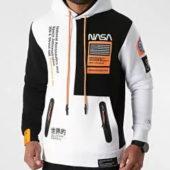 Nouveau ❤️ Sweat Capuche Nasa Half Limited Edition Noir Blanc Détails Orange Fluo de Final Club ❤️