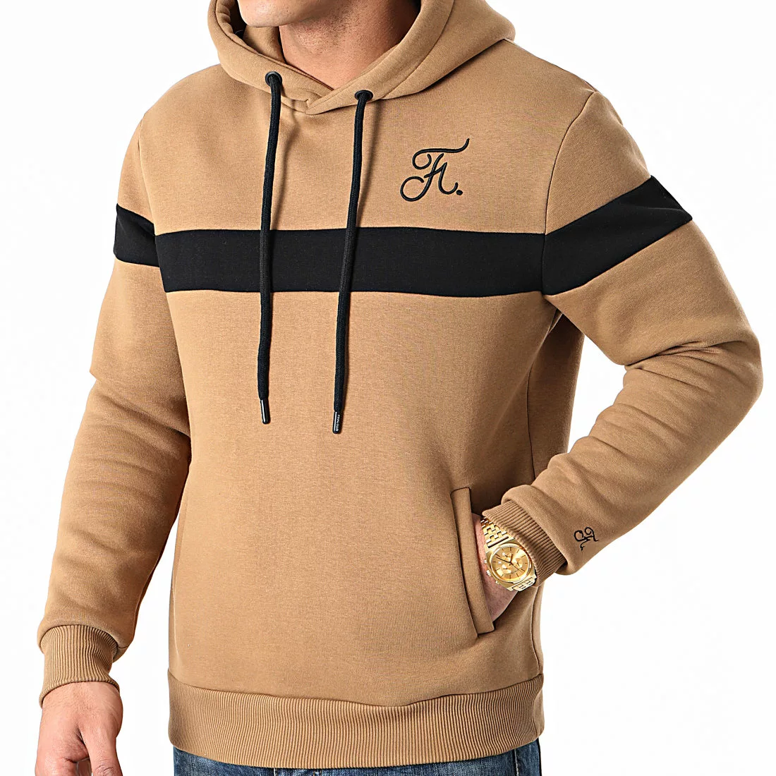 Bon marché 🧨 Sweat Capuche Bicolore Avec Broderie 445 Noir Camel de Final Club ⌛ 5 Bon marché 🧨 Sweat Capuche Bicolore Avec Broderie 445 Noir Camel de Final Club ⌛ – Image 3