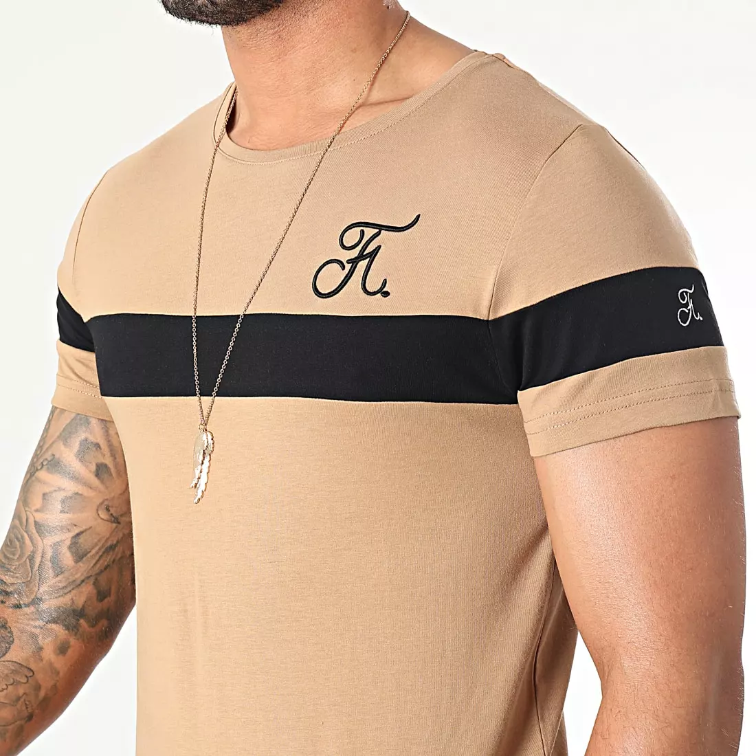 Bon marché 🔥 Tee 👕 Shirt Bicolore Avec Broderie 441 Noir Camel de Final Club ✨ 4 Bon marché 🔥 Tee 👕 Shirt Bicolore Avec Broderie 441 Noir Camel de Final Club ✨ – Image 2