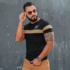 Offres 🎉 Tee 👕 Shirt Bicolore Avec Broderie 442 Camel Noir de Final Club 🔥 -Final Club Soldes final club 246271 FINAL 442 TPDT 20210816T085153 06