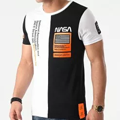 Meilleur prix 👏 Tee 👕 Shirt Nasa Half Limited Edition Noir Blanc Détails Orange Fluo de Final Club 🔥