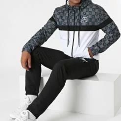 Sortie 🧨 Ensemble De Survêtement Damier Tricolore Avec Broderie 461 Blanc Gris Noir de Final Club 😍