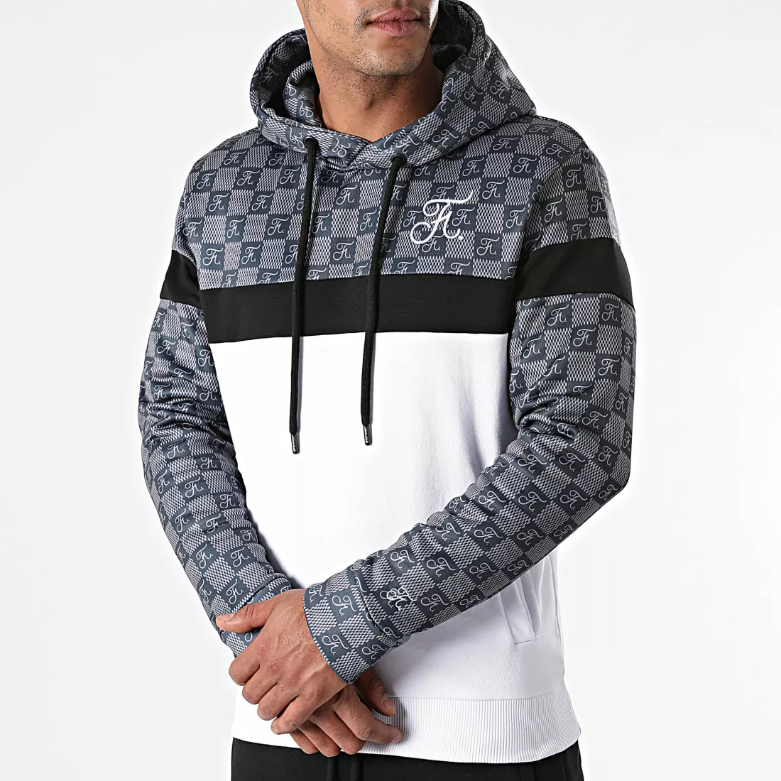 Meilleur prix ⌛ Ensemble de Survetement Damier Tricolore Avec Broderie 590 Blanc Gris Noir de Final Club ✨ 4 Meilleur prix ⌛ Ensemble de Survetement Damier Tricolore Avec Broderie 590 Blanc Gris Noir de Final Club ✨ – Image 2