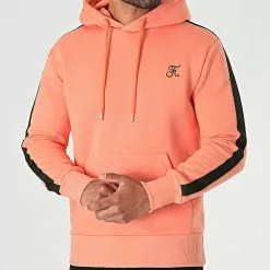 Remise 👏 Sweat Capuche Premium A Bande 632 Orange Pastel de Final Club ✨
