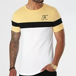 Nouveau 😍 Tee 👕 Shirt Tricolore Avec Broderie 671 Blanc Noir Jaune Pastel de Final Club ❤️