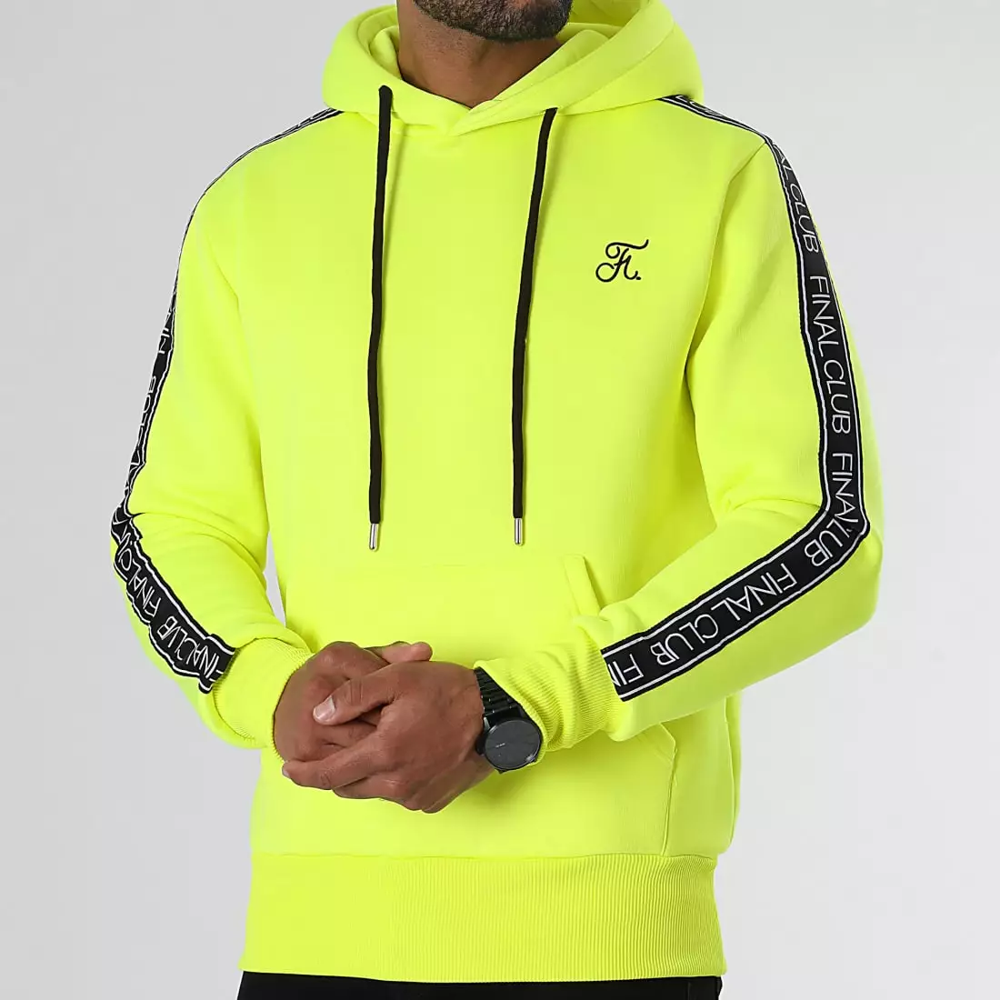 Promo 😀 Sweat Capuche Premium A Bandes 726 Jaune Fluo de Final Club 🛒 3 Promo 😀 Sweat Capuche Premium A Bandes 726 Jaune Fluo de Final Club 🛒