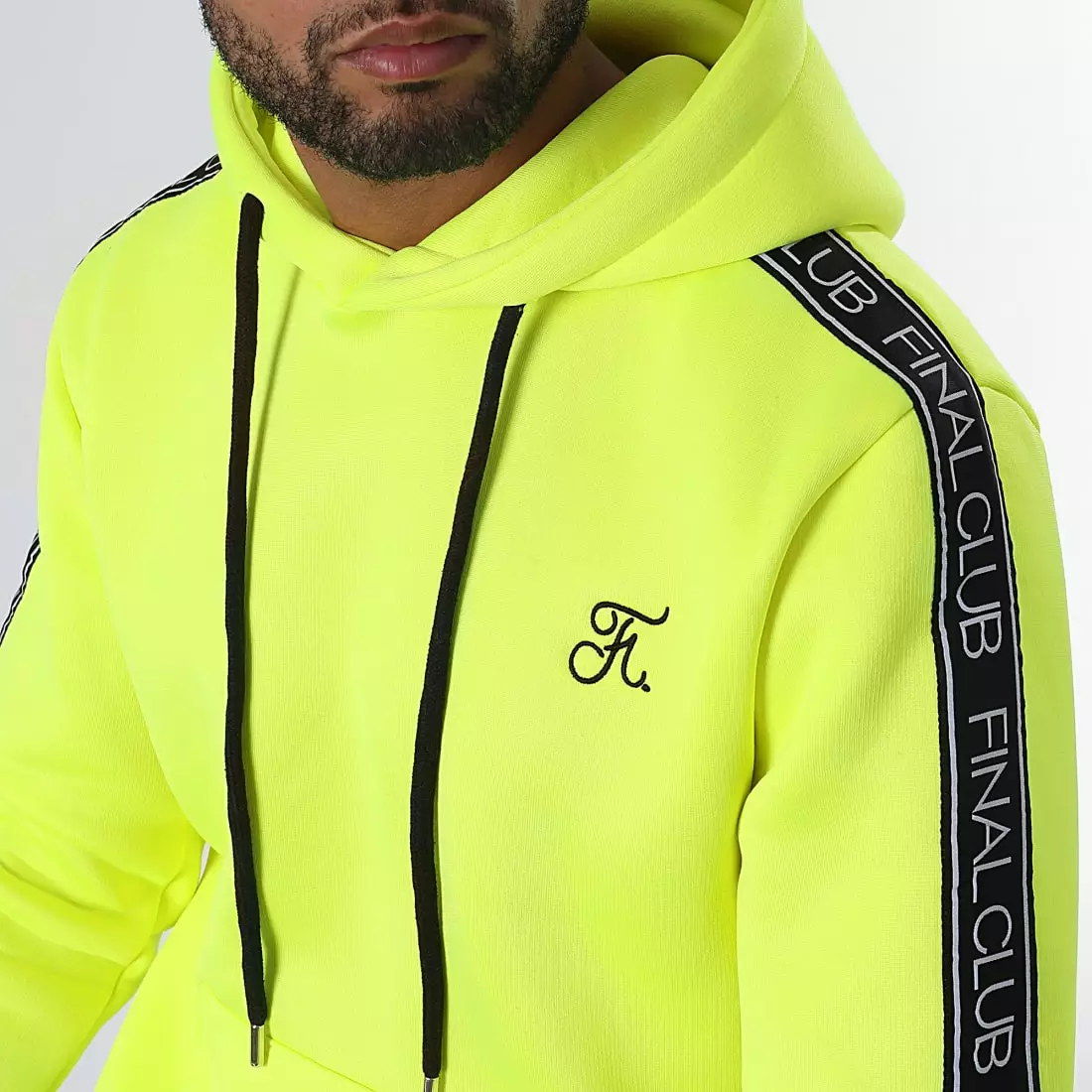 Promo 😀 Sweat Capuche Premium A Bandes 726 Jaune Fluo de Final Club 🛒 4 Promo 😀 Sweat Capuche Premium A Bandes 726 Jaune Fluo de Final Club 🛒 – Image 2