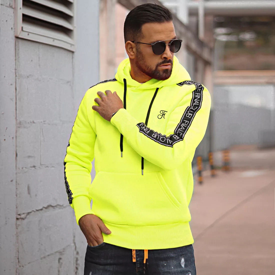 Promo 😀 Sweat Capuche Premium A Bandes 726 Jaune Fluo de Final Club 🛒 8 Promo 😀 Sweat Capuche Premium A Bandes 726 Jaune Fluo de Final Club 🛒 – Image 6