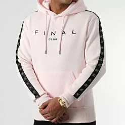Budget 😍 Sweat Capuche A Bandes Avec Broderie 779 Rose de Final Club 🎁