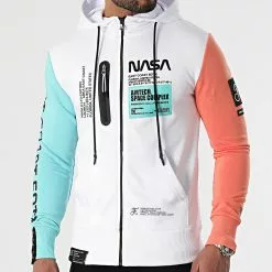 Vente flash 🛒 Sweat Zippé Capuche Nasa Space Limited Edition Pastel 829 Blanc de Final Club ❤️
