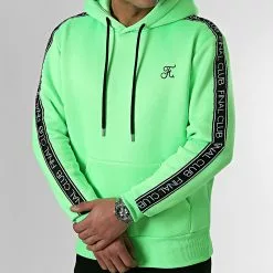 Sortie ⭐ Sweat Capuche Premium A Bandes 727 Vert Fluo de Final Club ✨