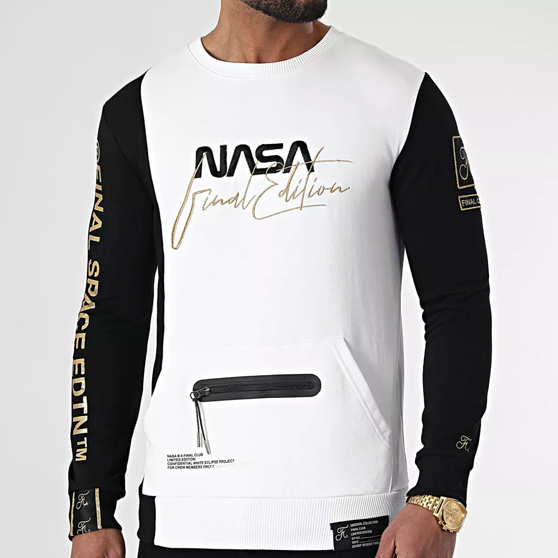 Meilleure affaire 🧨 Sweat Crewneck Nasa Final Edition 844 Noir Blanc Détails Or de Final Club 🥰 3 Meilleure affaire 🧨 Sweat Crewneck Nasa Final Edition 844 Noir Blanc Détails Or de Final Club 🥰