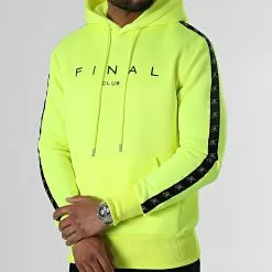 Grosses soldes 🥰 Sweat Capuche A Bandes Avec Broderie 839 Jaune Fluo de Final Club ❤️