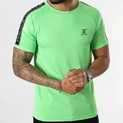 Bon marché 😉 Tee 👕 Shirt Slim Fit Avec Bandes Et Broderie 731 Vert Fluo de Final Club 🎉 -Final Club Soldes final club 301797 FINAL 731 20220413T110658 03