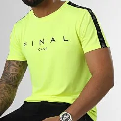 Budget 🧨 Tee 👚 Shirt A Bandes Logo Premium Fit 939 Jaune Fluo de Final Club ⭐