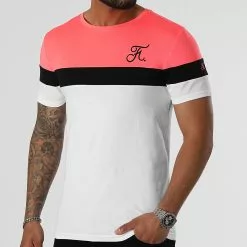 Promo 👍 Tee 👕 Shirt Tricolore Avec Broderie 950 Rose Fluo Noir Blanc de Final Club ✨ -Final Club Soldes final club 305548 FINAL 950 20220503T153656 01
