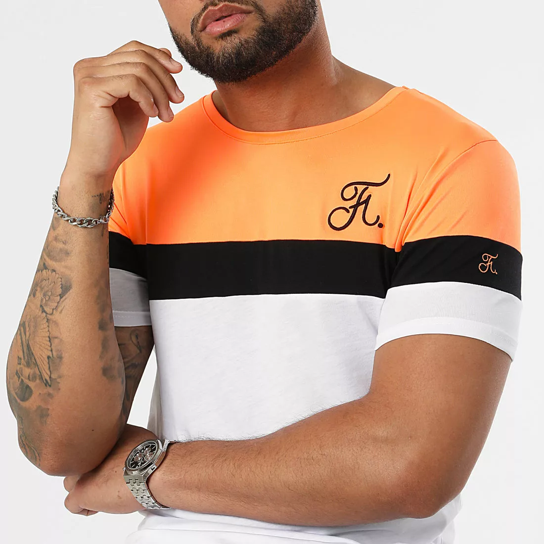 Budget 🎁 Tee 👕 Shirt Tricolore Avec Broderie 951 Orange Fluo Noir Blanc de Final Club 🧨 4 Budget 🎁 Tee 👕 Shirt Tricolore Avec Broderie 951 Orange Fluo Noir Blanc de Final Club 🧨 – Image 2