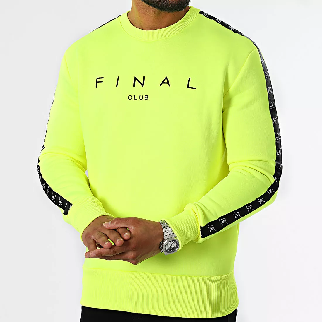 Le moins cher 🥰 Sweat Crewneck A Bandes Avec Broderie 957 Jaune Fluo de Final Club 🌟 5 Le moins cher 🥰 Sweat Crewneck A Bandes Avec Broderie 957 Jaune Fluo de Final Club 🌟 – Image 3