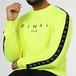 Le moins cher 🥰 Sweat Crewneck A Bandes Avec Broderie 957 Jaune Fluo de Final Club 🌟