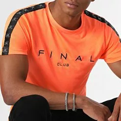 Meilleur prix 🥰 Tee 👕 Shirt A Bandes Logo Premium Fit 1009 Orange Fluo de Final Club ❤️