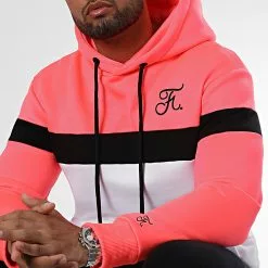 Acheter 🔔 Sweat Capuche Tricolore Avec Broderie 1026 Blanc Rose Fluo de Final Club 🧨