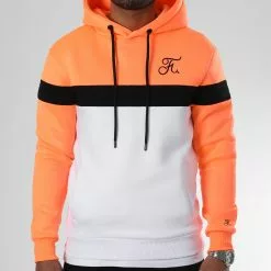 Vente flash 🔥 Sweat Capuche Tricolore Avec Broderie 1027 Blanc Orange Fluo de Final Club 🔥