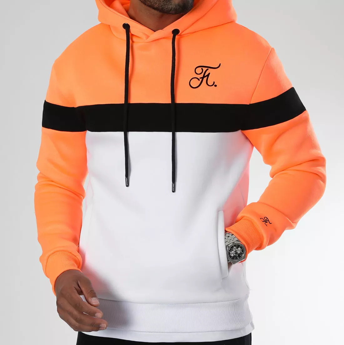 Vente flash 🔥 Sweat Capuche Tricolore Avec Broderie 1027 Blanc Orange Fluo de Final Club 🔥 5 Vente flash 🔥 Sweat Capuche Tricolore Avec Broderie 1027 Blanc Orange Fluo de Final Club 🔥 – Image 3