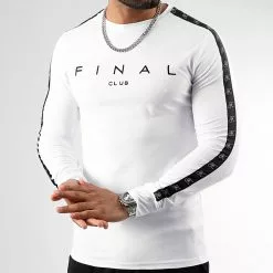 Grosses soldes 😀 Tee 👕 Shirt Manches Longues A Bandes Logo Premium Fit 1034 Blanc de Final Club 🎁