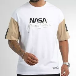 Sortie ⭐ Tee 👚 Shirt Oversize Large NASA Signature 1030 Blanc Beige de Final Club ✔️