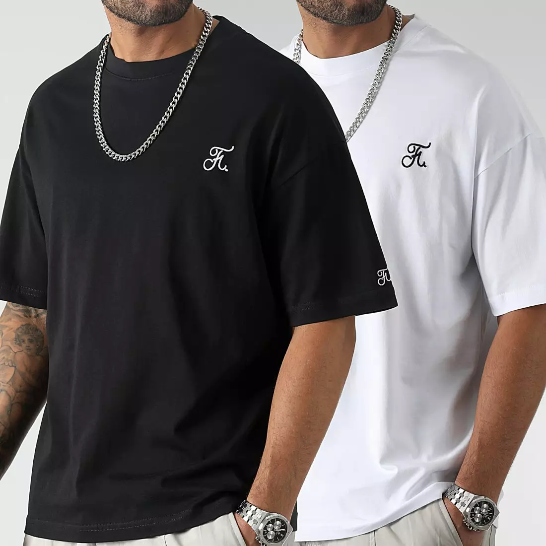 Meilleure vente 💯 Lot de 2 Tee 👕 Shirts Oversize Large Avec Broderie 1063 Noir Et Blanc de Final Club 🧨 2 Meilleure vente 💯 Lot de 2 Tee 👕 Shirts Oversize Large Avec Broderie 1063 Noir Et Blanc de Final Club 🧨